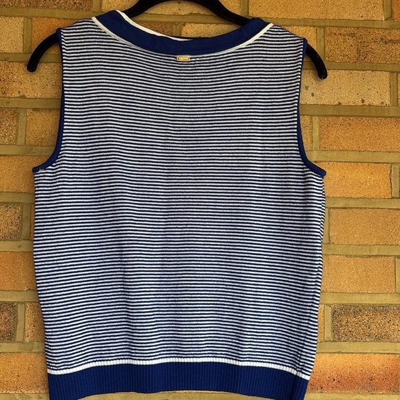 St. John Designer Blue and White Striped Sleeveless Tank Top Rayon Wool M - Picture 7 of 7